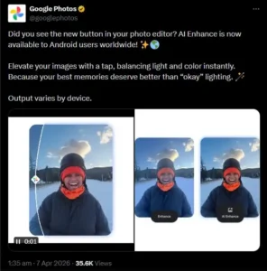 Google Photos Makes Editing Easier with One-Click AI Enhance